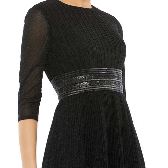 NWT Mac Duggal 30750 Size 6 Black Shimmering 3/4 Sleeve A-line Midi Dress - Picture 14 of 15